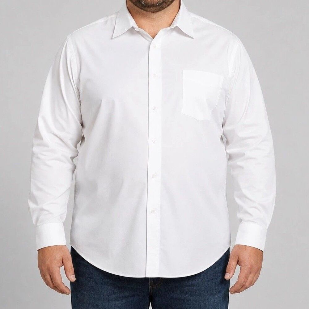 Pierre Cardin Men’s Big & Tall White Solid Dress Shirt 19 Neck 36/37 Sleeve